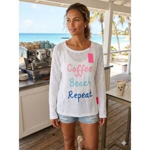 Lilly Pulitzer L Danette Sweater Resort White Coffee Beach Repeat  NWT $138